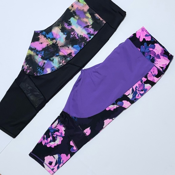 Set of 2 LuLaRoe Rise Fearless Crop Fitness Leggings Size 2X Capri Floral - Picture 16 of 16
